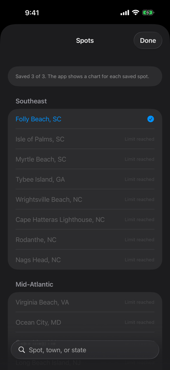 The spot search, grouped by region